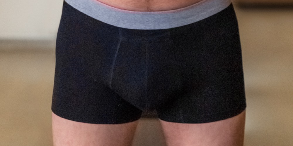 Model poses in TENA Washable Boxers.  Model poses in TENA Washable Boxers.